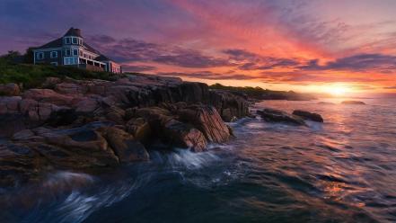 Clouds landscapes nature coast houses rocks skies wallpaper