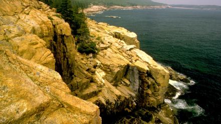 Forests cliffs usa national park acadia sea wallpaper