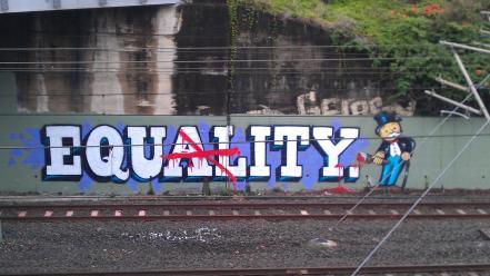 Railroad tracks monopoly equality graffiti art wallpaper