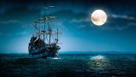 Sailing ship at night wallpaper