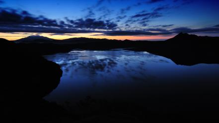 Sunset japan landscapes nature hills lakes reflections wallpaper