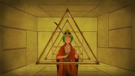 Kimono short hair green megpoid gumi umbrellas wallpaper