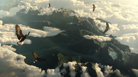 Mountains clouds landscapes movies birds eagles the hobbit wallpaper