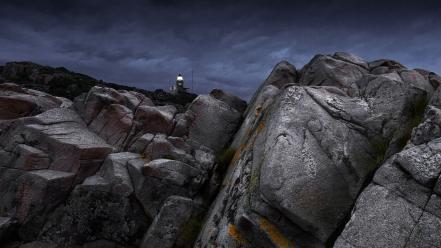 Nature dark hills rocks stones lighthouses moss wallpaper
