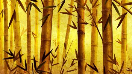 Bamboo digital art oriental bright wallpaper