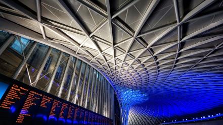 Blue red architecture gray buildings steel airports modern wallpaper