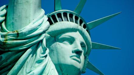 City statue of liberty usa blue skies wallpaper