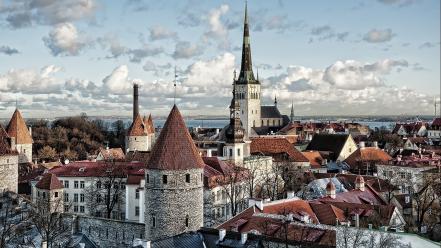 Estonia town church bay tallinn medieval buildings townscape wallpaper