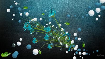 Flowers bubbles digital art aqua aquamarine wallpaper