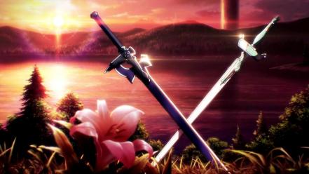 God weapons steel fantasy art lakes swords wallpaper