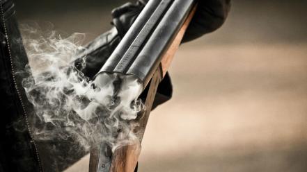 Guns gloves smoke shotguns weapons hunting shot wallpaper