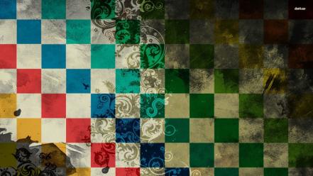 Multicolor checkered digital art swirls plaid squares wallpaper