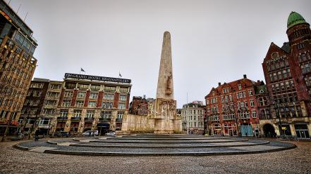 Netherlands monument amsterdam squares wide-angle capital old buildings wallpaper