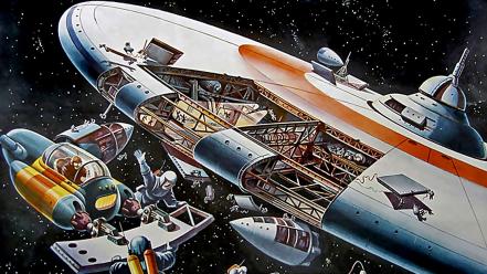 Spaceships science fiction artwork retrofuture klaus burgle wallpaper