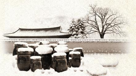 Winter snow pagodas oriental pagoda wallpaper