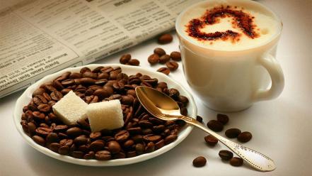 Coffee food brown spoons beans drinking and milk wallpaper