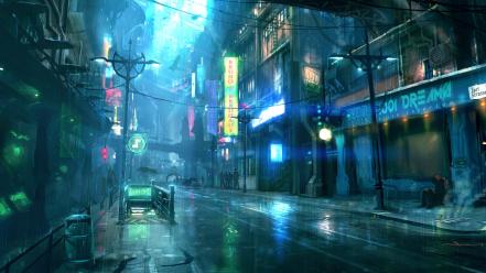 Cyberpunk dreamfall city lights drawings cities street wallpaper