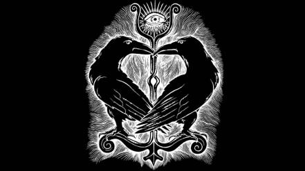 Drawings ravens black background symbolism paganism wallpaper