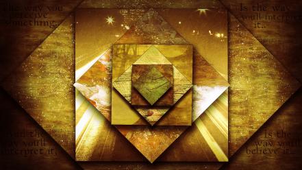 Golden digital art squares sentence rhombus perception wallpaper