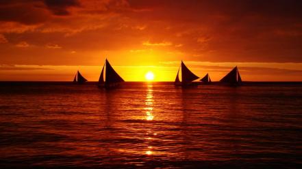 Ocean sunset boat wallpaper