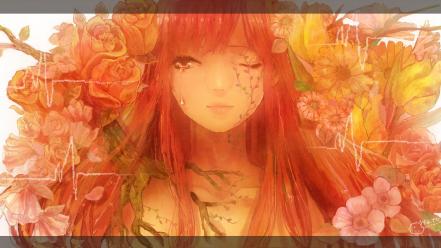 Red flowers redheads tears artwork wink roses wallpaper