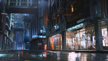 Streets futuristic cyberpunk digital art concept cities 2077 wallpaper
