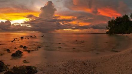 White yellow maldives palms skies sea beach wallpaper