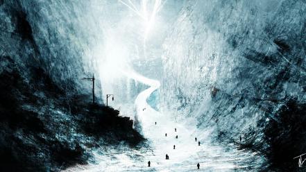 Artwork cavern escape ice mountains wallpaper