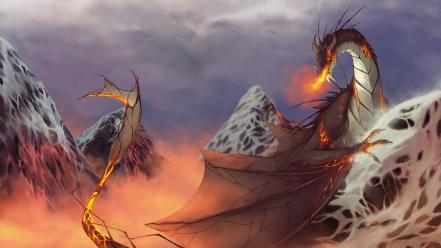 Artwork dragons fantasy art fire breathing mountains wallpaper