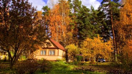 Autumn home houses landscapes nature wallpaper