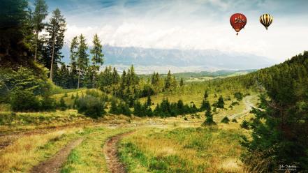 Balloons journey landscapes nature sky wallpaper