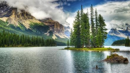 Canada jasper national park maligne lake blue brown wallpaper