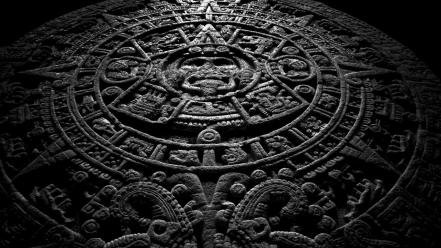 Circles aztec ancient monochrome historic calendar stone wallpaper