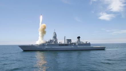 Firing missile skies blue sea marine anti-ship wallpaper