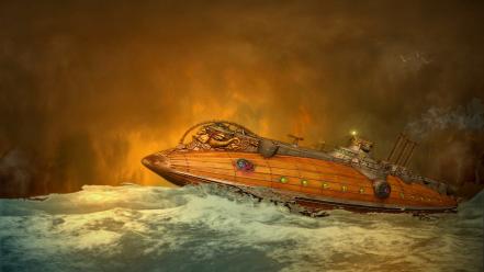 Nautilus science fiction steampunk submarine water wallpaper