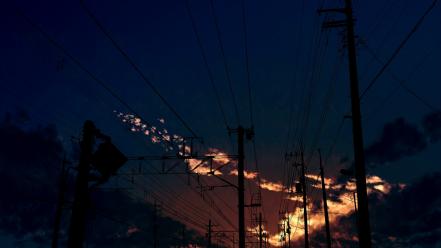 Outdoors scenic power lines skyscapes skies sundown wallpaper