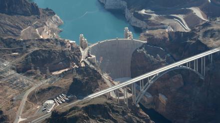 Trees bridges hoover dam rivers aerial view wallpaper