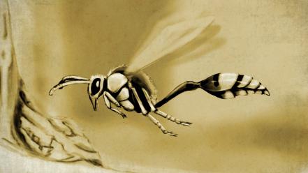 Artwork digital art drawings insects sepia wallpaper