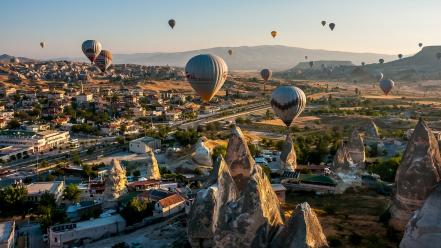 Balloons landscapes mountains nature towns wallpaper