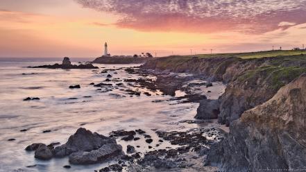 Coast landscapes lighthouses nature rocks wallpaper