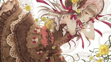 Flowers gray hair lolita fashion original characters wallpaper