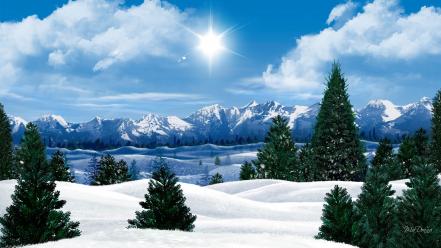 Morning sun clouds landscapes nature snow wallpaper