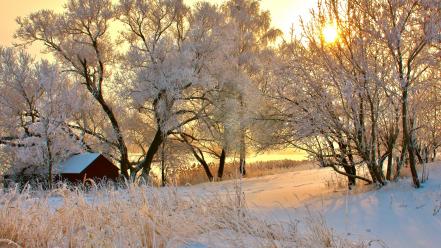 Romania huts landscapes nature snow wallpaper