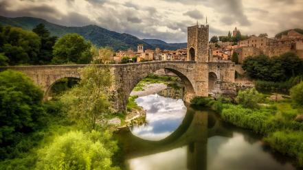 Spain bridges hills landscapes old buildings wallpaper