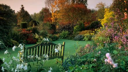 United kingdom autumn cottage garden wallpaper