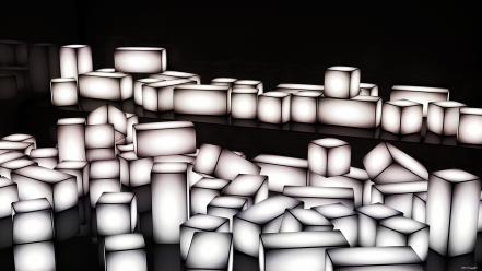 Abstract cubes glowing grayscale wallpaper
