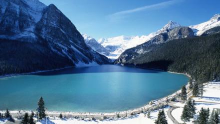 Alberta canada lake louise mountains snow wallpaper