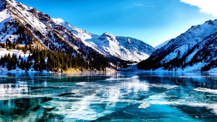 Almaty hdr photography frozen ice lakes wallpaper