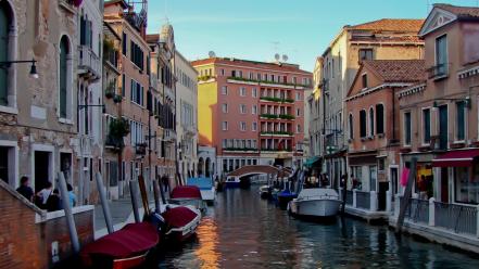 Italy venice blue skies boats buildings wallpaper