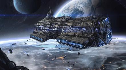 Outer space planets sci-fi spaceships wallpaper